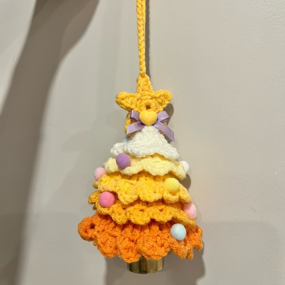 Christmas Crochet Tree Ornament with Bell Cute Xmas Decoration, Hanging Decor